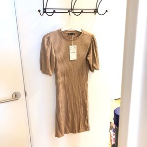 NWT ZARA puff sleeve ribbed dress